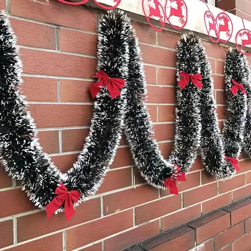 Fake Snowy Christmas Garland with Ribbons