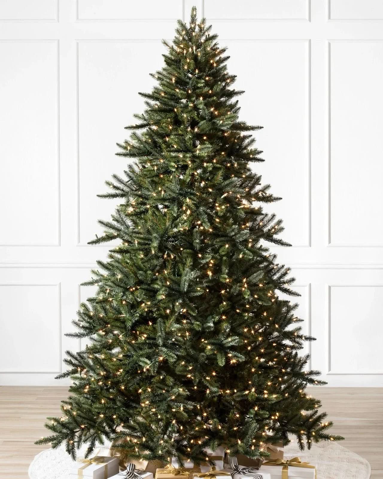 California Baby Redwood Christmas Tree with Hinged Branches, Metal Stand and Built-in Micro LEDs