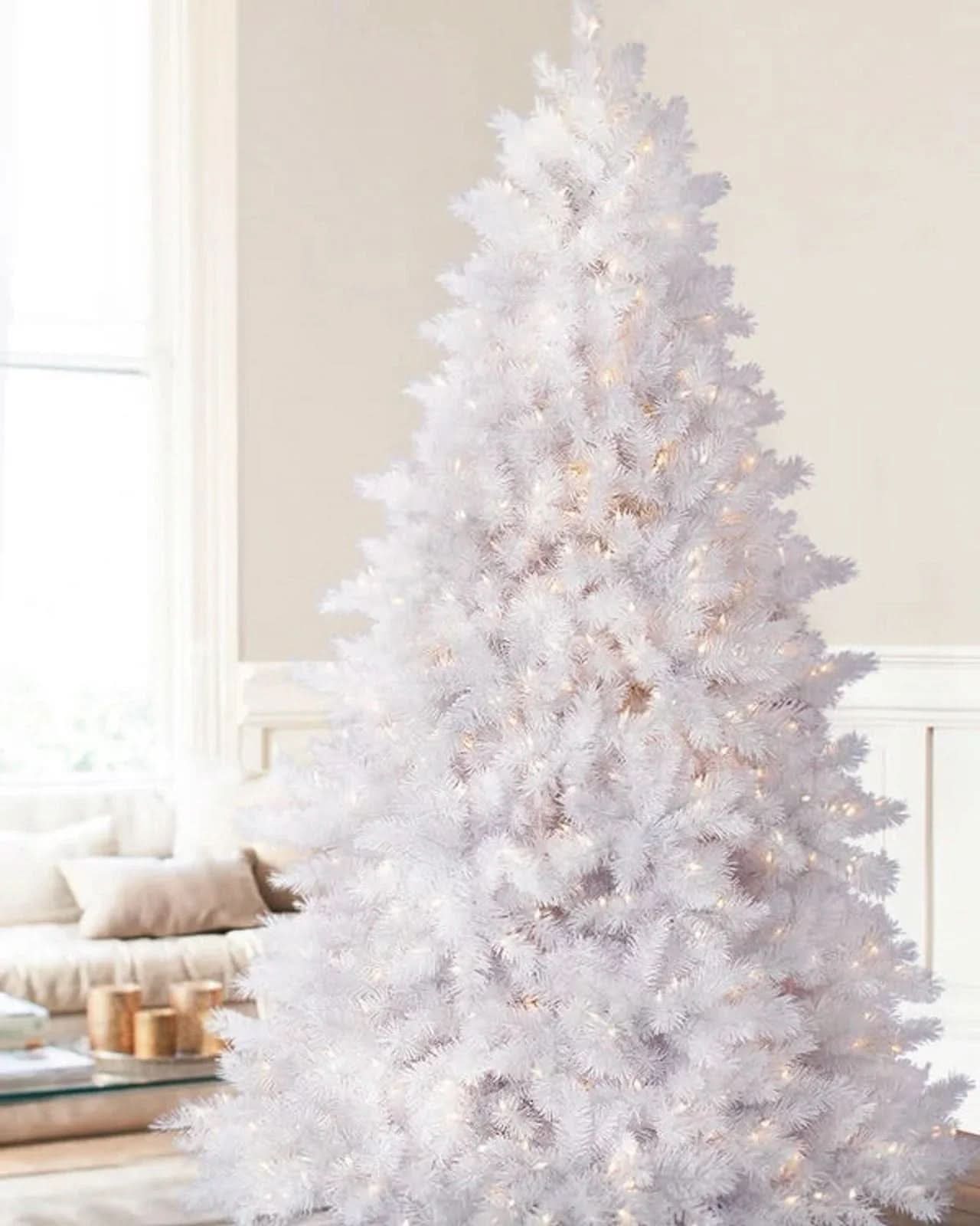 Classic White Christmas Tree with Articulated Branches, Metal Stand and Built-in Micro LEDs