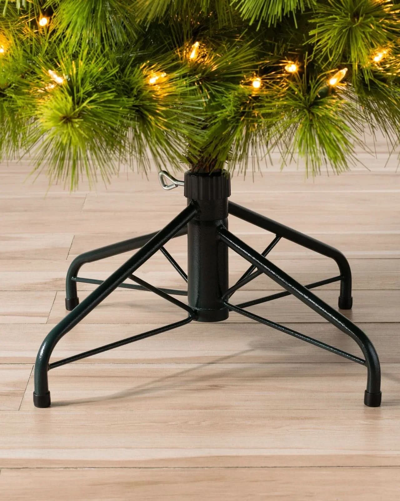 Slim Monterey Pine Christmas Tree with Hinged Branches, Metal Stand and Built-in Micro LEDs