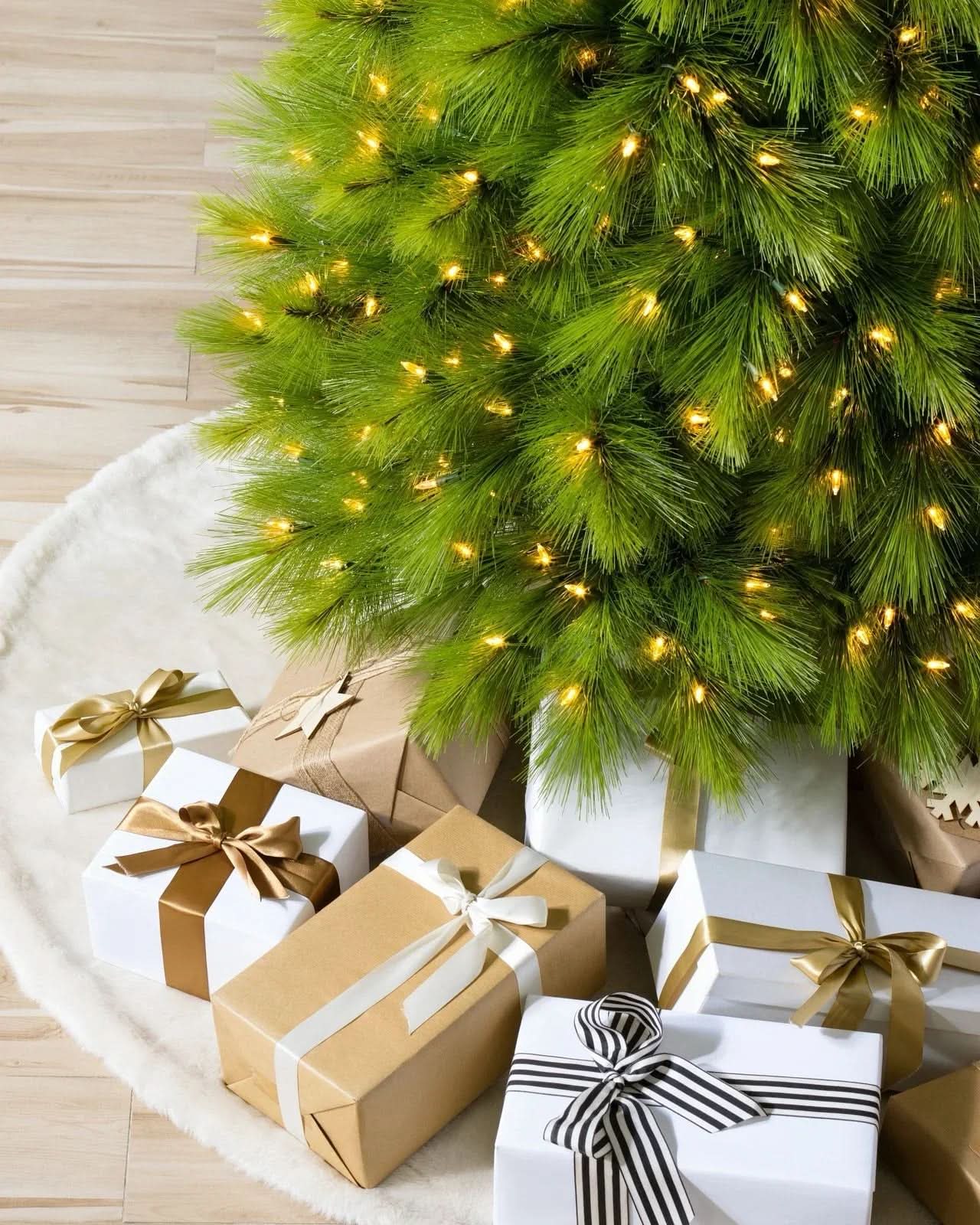 Slim Monterey Pine Christmas Tree with Hinged Branches, Metal Stand and Built-in Micro LEDs