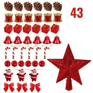 Kit 43 Christmas Tree Ornaments Star Ball Decoration