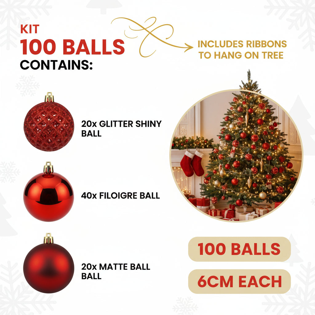 Kit of 100 Christmas Tree Ornament Balls 6cm