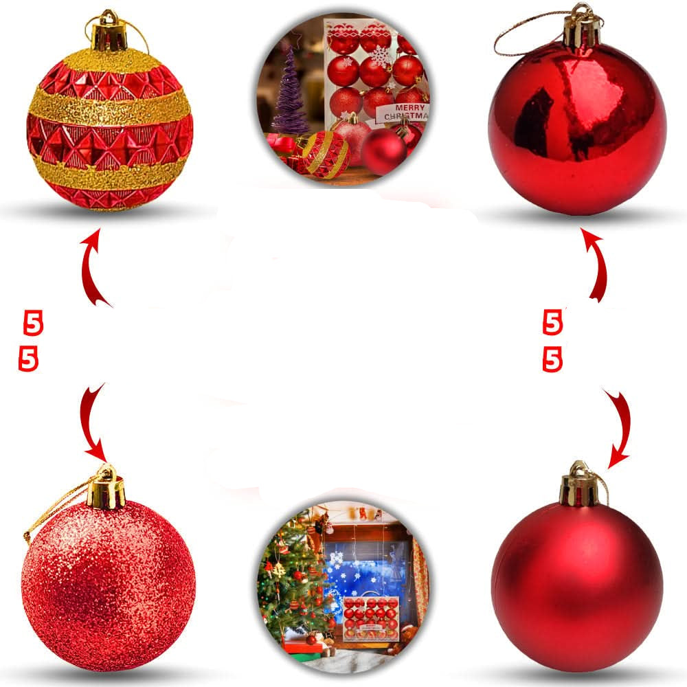 Kit of 20 Large Christmas Balls 6cm Decorated Smooth Matte with Glitter