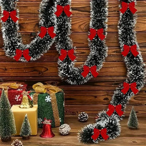Fake Snowy Christmas Garland with Ribbons