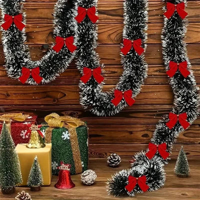 Fake Snowy Christmas Garland with Ribbons