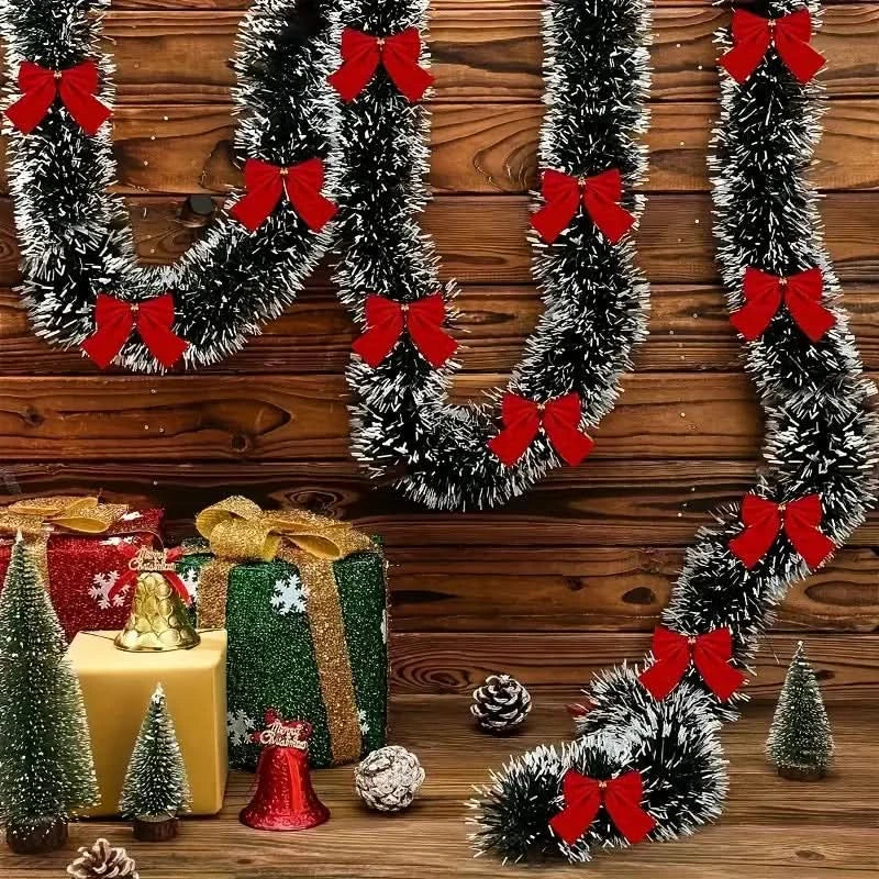 Fake Snowy Christmas Garland with Ribbons
