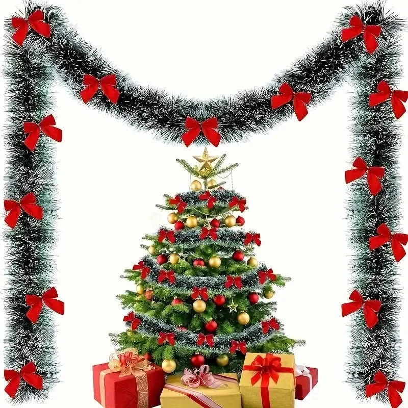 Fake Snowy Christmas Garland with Ribbons