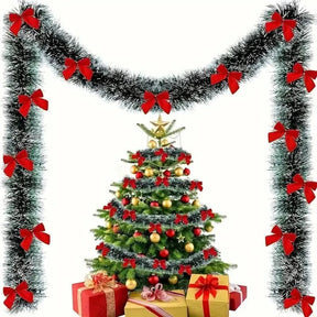 Fake Snowy Christmas Garland with Ribbons