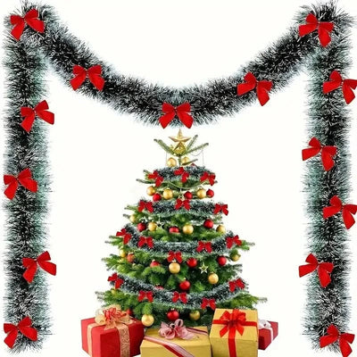 Fake Snowy Christmas Garland with Ribbons