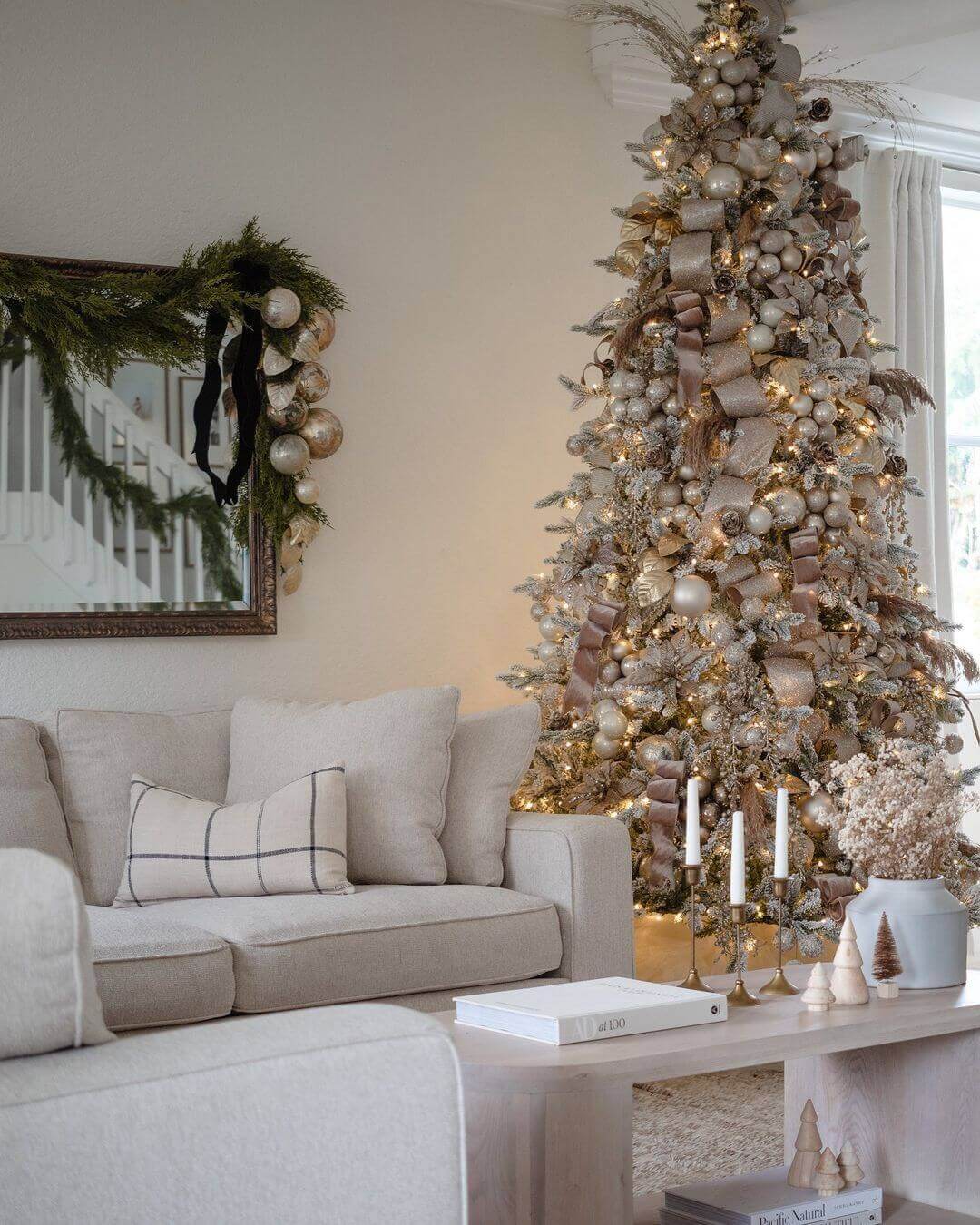 8' Queen Flock® Artificial Christmas Tree with 900 Warm White LED Light