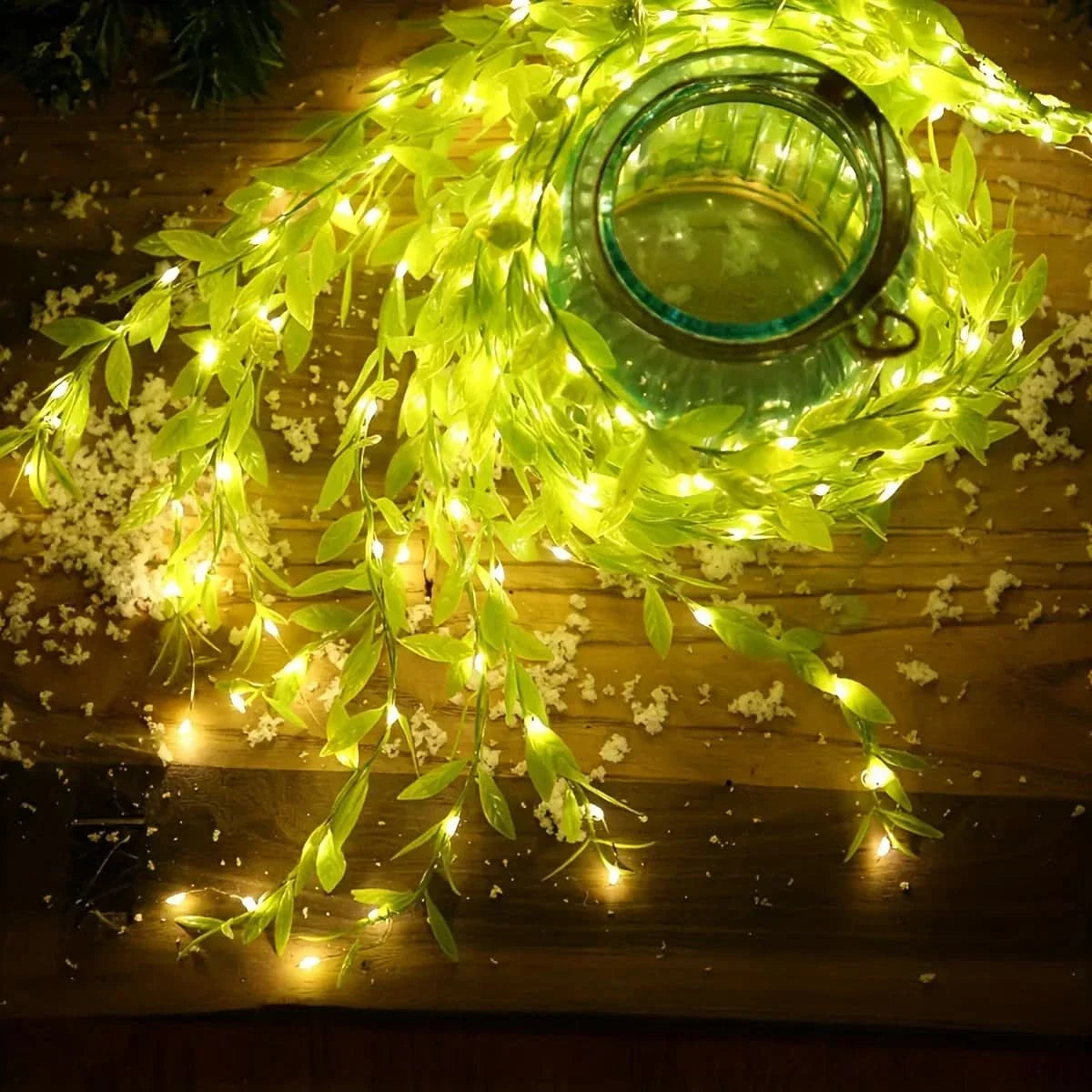 Christmas Lights Curtain with Leaves – Charm and Magic in Every Detail