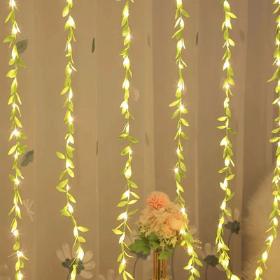 Christmas Lights Curtain with Leaves – Charm and Magic in Every Detail