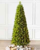 Slim Monterey Pine Christmas Tree with Hinged Branches, Metal Stand and Built-in Micro LEDs