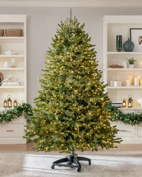 Premium Green Christmas Tree with Articulated Branches, Metal Stand with Wheels and Built-in Micro LEDs