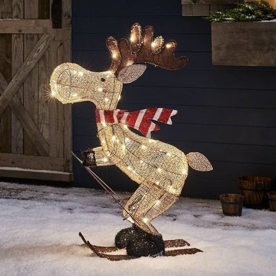 Illuminated Skiing Moose with 50 Warm White LEDs – 86 cm