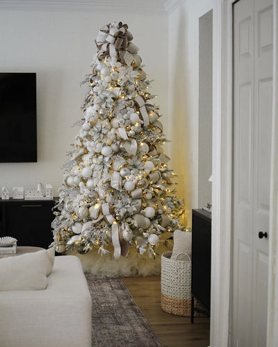 8' Queen Flock® Artificial Christmas Tree with 900 Warm White LED Light